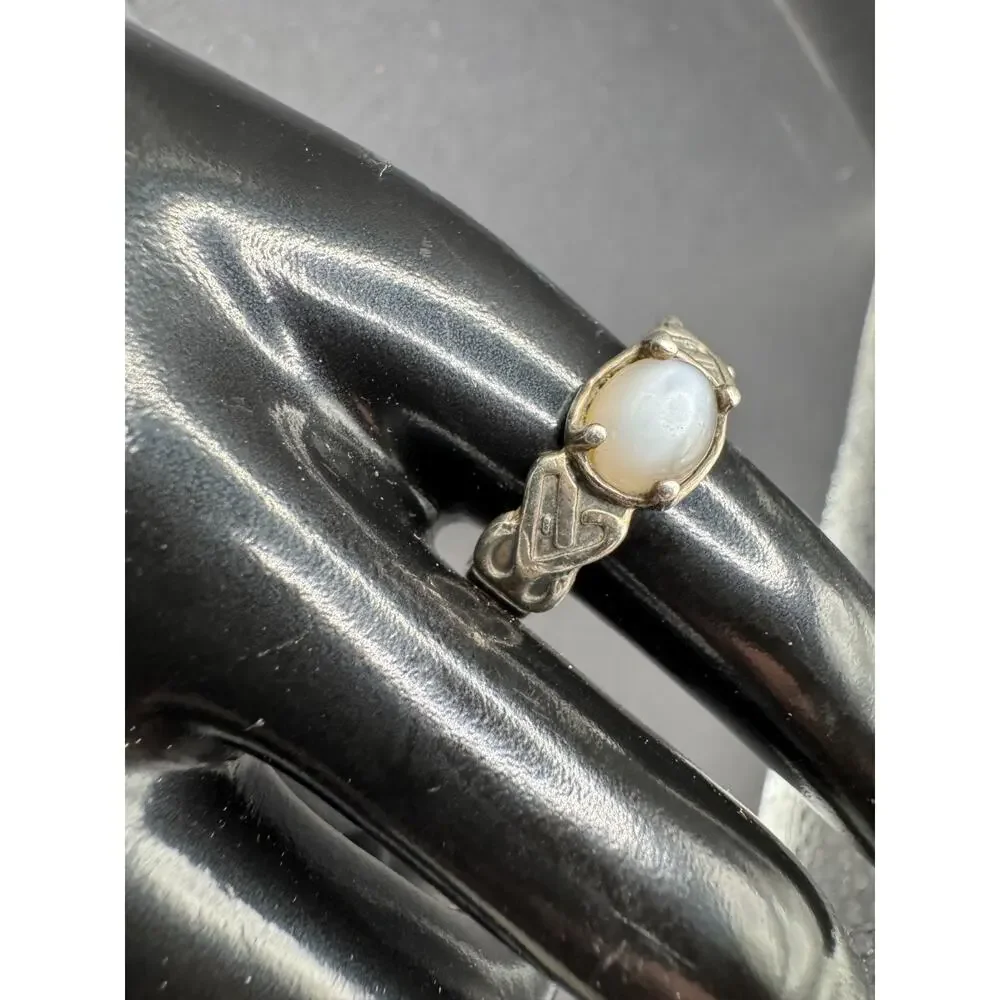 Vtg Sterling Silver 925 Signed Moonstone Irish Celtic Knot Ring Size 10.5